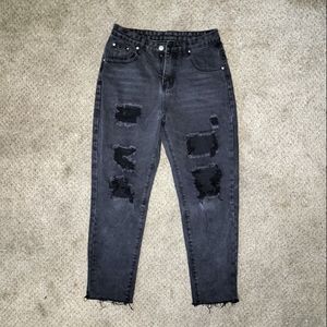 Black Dark Grey Distressed Jeans Y2K boyfriend streetwear